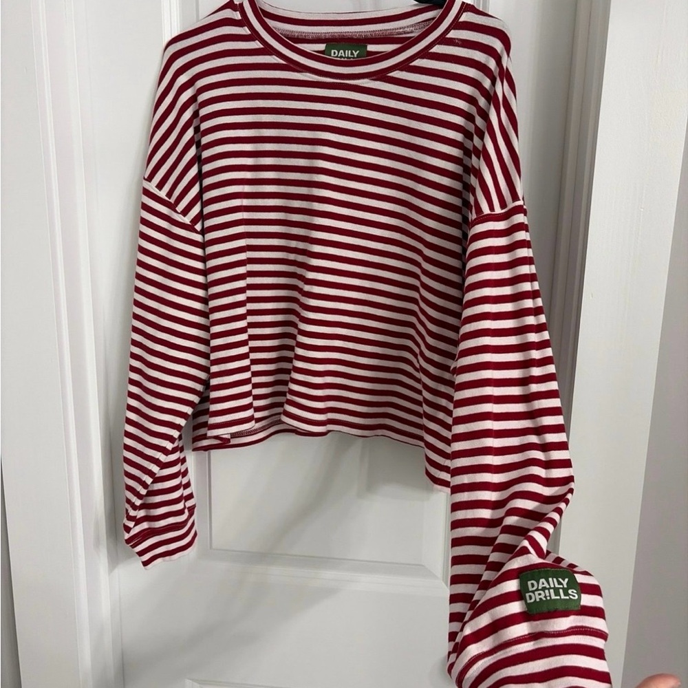 Daily Drills Red and White Striped Top
